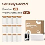 ComSaf 12Pcs Glass Spice Jars 300ml Bamboo Lid Labels Airtight Square view 8