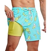 Gleeease 5inch Mens Swim Trunks: 2 in 1 with Compression Liner Pockets Drawstring Stretch Quick Dry Lined Funny Beach Pool