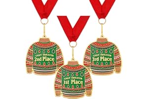 Haull Christmas Ugly Sweater Award Medals 2025, 1st 2nd 3rd Place Ugly Sweater Contest Trophy Prizes Necklace Jewelry for Holidays Christmas Tree Ornament Xmas Party Decorations Supplies