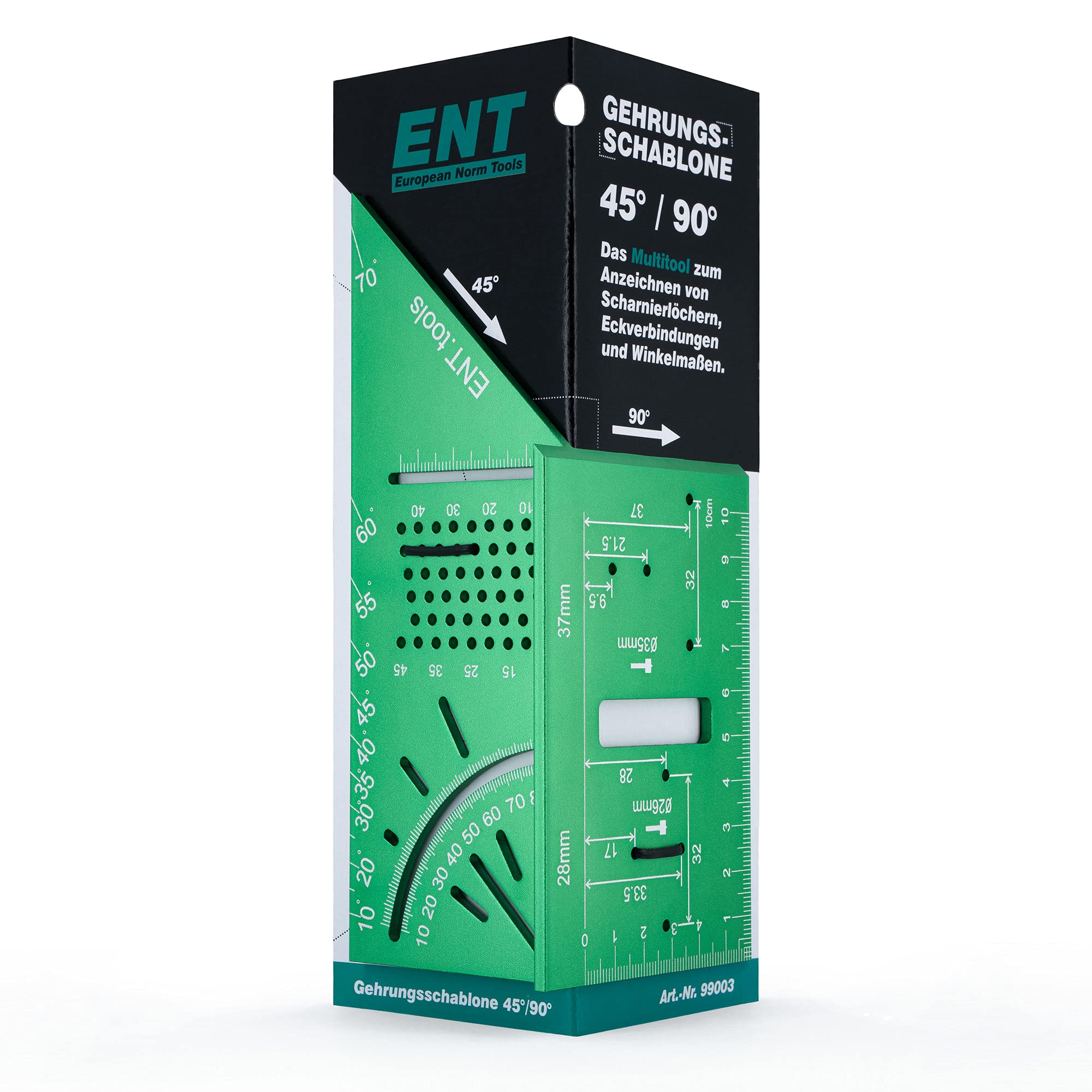 ENT 99003 - Mitre Template - Multitool - 3D Drilling Template - Marking Template - with 45°/90° Angle Aluminium Green anodised