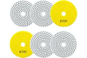 Wet Diamond Polishing Pads 4"/100mm - 6pcs Grit 200 Polish Pad Kit for Granite Marble Artificial Stone Quartz for Angle Grinder SANLEETEK