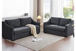 AMERLIFE 2 Piece Sofa Couch Set,Comfy Upholstered Deep Seat with Slope Armrests, Modern Sofa for Living Room, Apartment, Lounge,Grey
