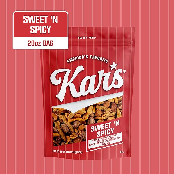 KAR’S NUTS SWEET ‘N SPICY TRAIL MIX, 28 OZ – RESEALABLE POUCH (PACK OF 1), GLUTEN-FREE SNACK MIX
