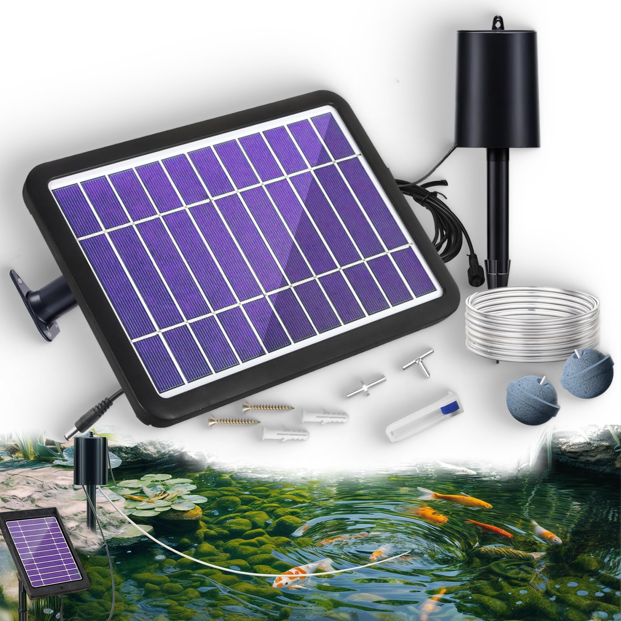 RISINGUP Pond Aerator, Solar Pond Air Pump 3 Modes for Outdoor Fish Ponds Solar Oxygenator for Pond 2 Air Stone for Stock Tank Backyard Koi Hydroponic Aquariums