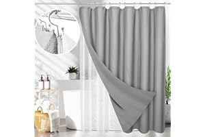 LaCyan 3 in 1 Waterproof Waffle Weave Shower Curtain and Clear Liner Set with 12 Stainless Steel Hooks Double Sided for Bathroom 72 Inches Heavy Duty Polyester Fabric Shower Curtains 72x72