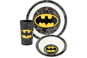 DC Comics Batman 3-Piece Crockery Set | Children's Crockery PP Plate Bowl and Tumbler Cup | Comic Strip Superhero Logo | Boys