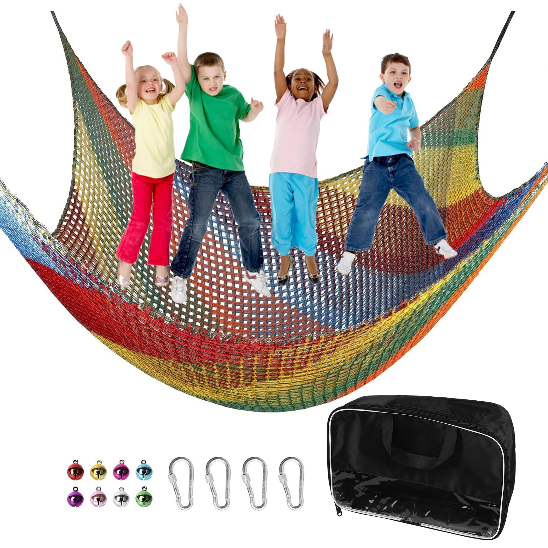 Photo 1 of Toriexon Climbing Net 6.5' x 9.8', Double Layers Playground Safety Net for Kids, Multicolored Climbing Cargo Net for Tree House, Obstacle Training, Back Yard