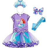 Tutu and Sian Mermaid Outfit Set – Shirt, Rainbow Tutu Dress, Satin Sash, Headband – Birthday Gifts for Girls Costume
