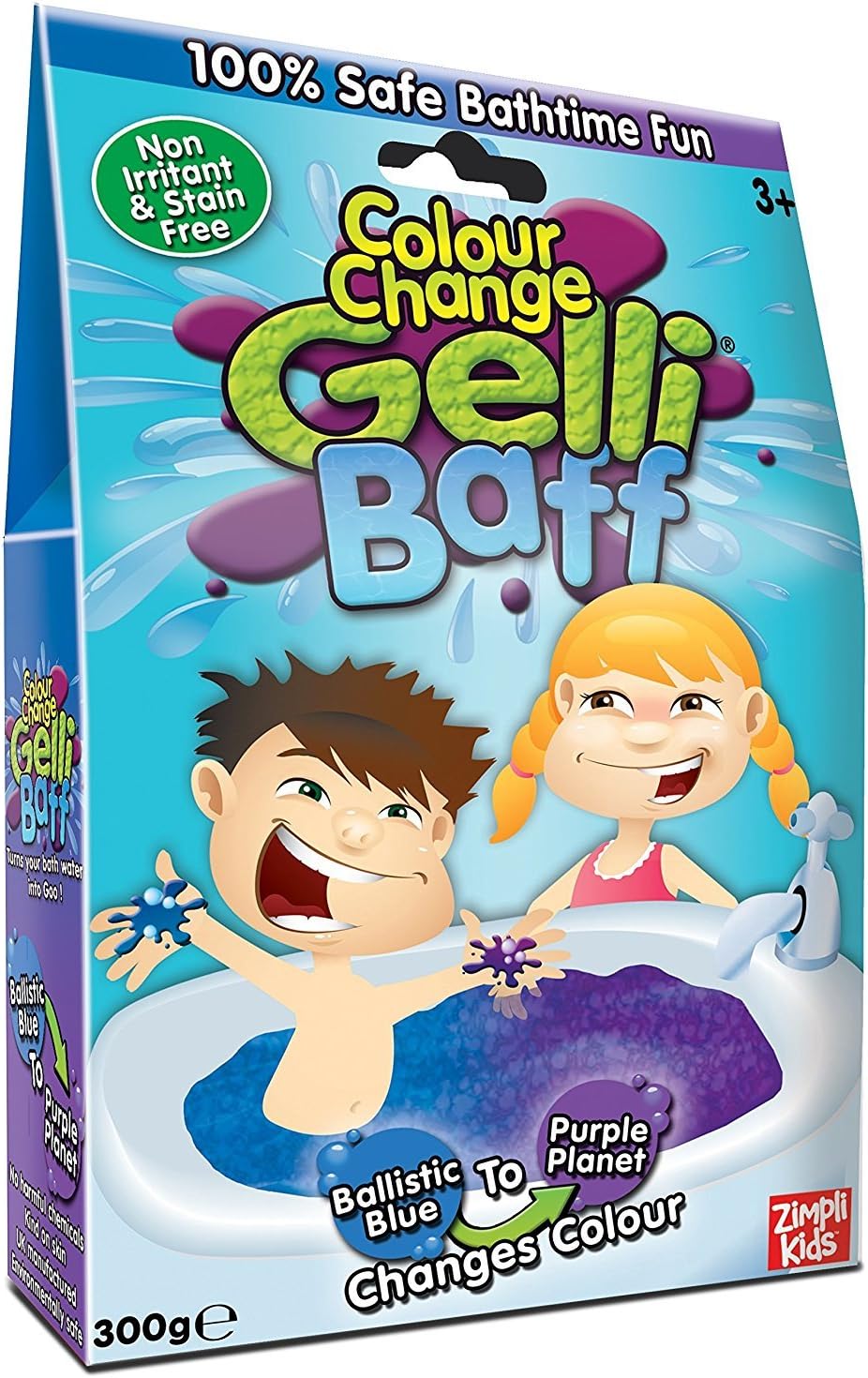 Zimpli Kids Colour Changing Gelli Baff - Non Allergenic - 3 Gooey Slimy Packs to Choose from - Great for Bath Time, Slime or Pool Parties, (Ballistic Blue to Purple Planet)
