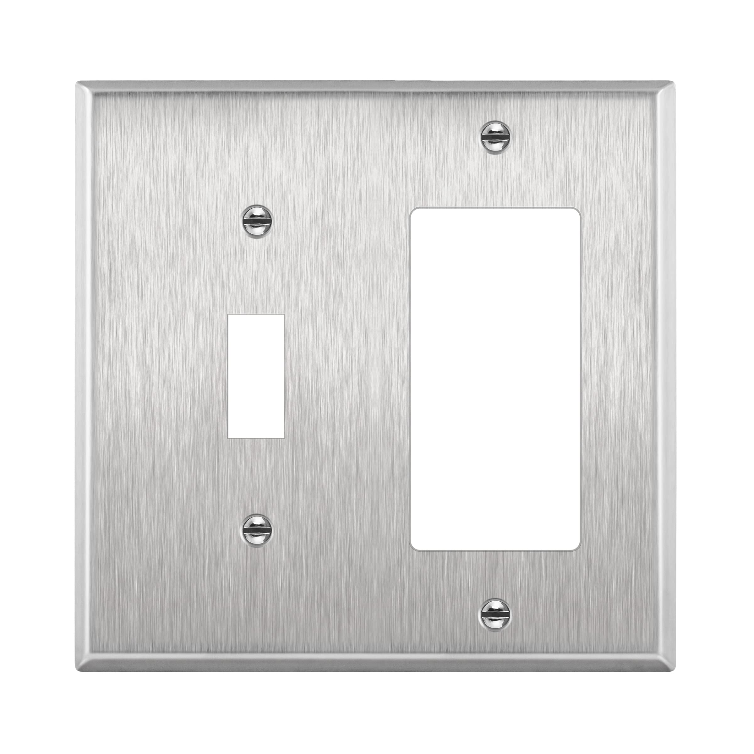 Photo 1 of ***IT DOES NOT INCLUDE SCREWS***ENERLITES Combination Toggle Light Switch or Decorator Switch Metal Wall Plate, Corrosive Resistant, Size 2-Gang 4.50" x 4.57", 771131, 430 Stainless Steel, UL Listed, Silver ***USED***