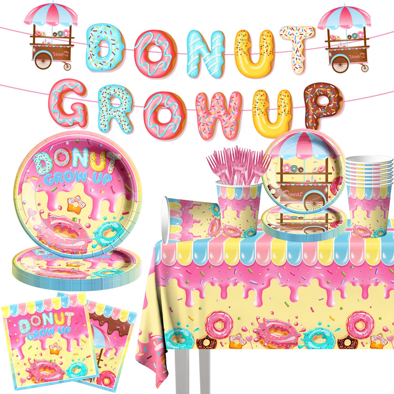 Donut Grow Up - Set 12 Borse Regalo Con Coulisse Per Festa Di Compleanno A Tema Ciambella