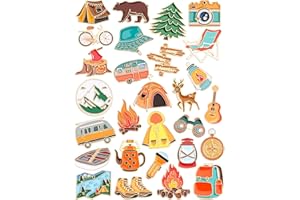 JUNEBRUSHS 28 pcs Camping Enamel Funny Outdoors Adventure Brooch Pins Lapel Pins for Camping Adventure Birthday Party Decorations Gift Supplies Clothes Backpacks Decor Accessories