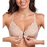 Lemorosy Women’s Full Figure Plus Size Non Padded Front Closure Lace Racerback Underwire Everyday Bra