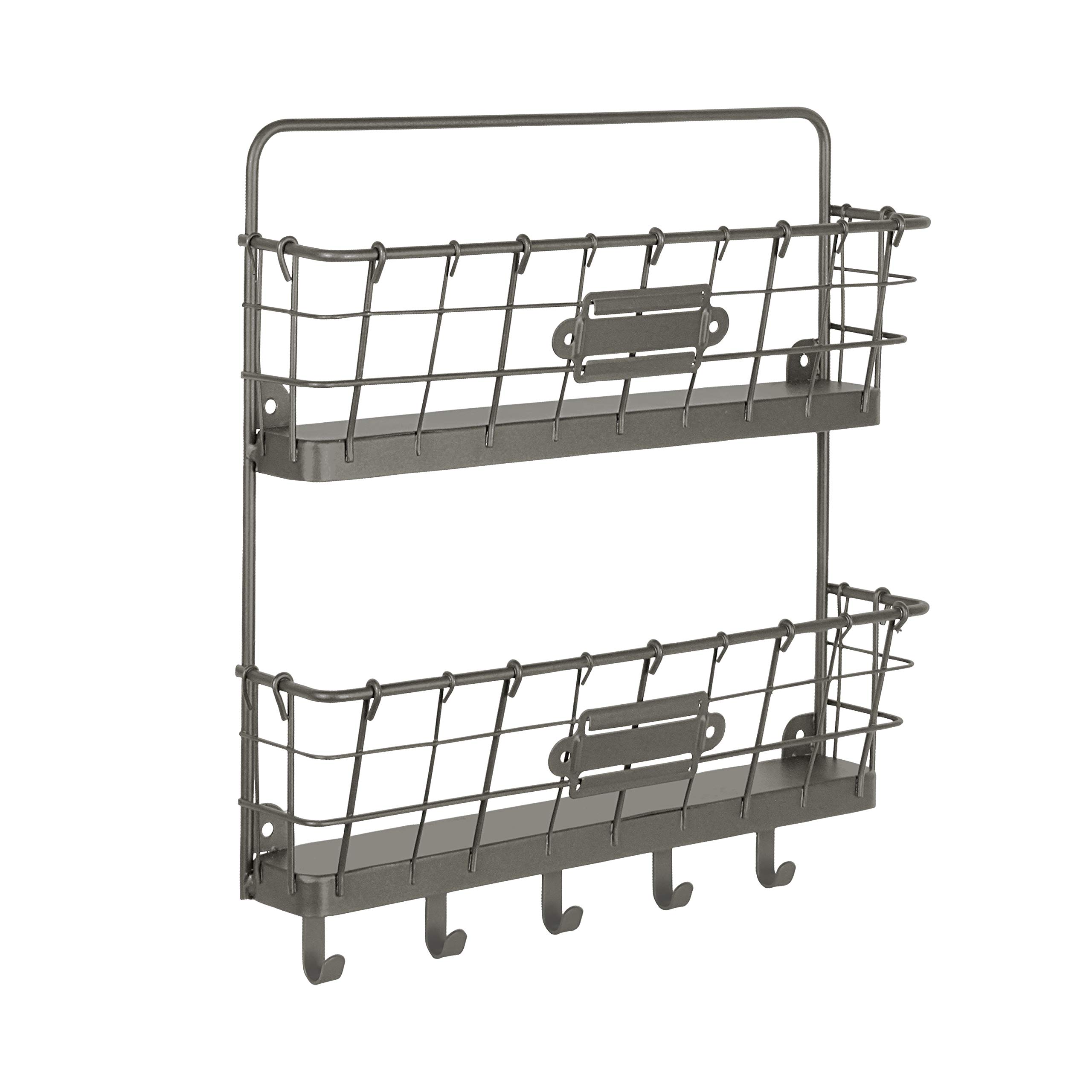 Spectrum Diversified Farmhouse Entryway Mailbox with Hooks, Rustic-Style Wall-Mounted Mail Center & Key Holder, Alloy Steel, Industrial Gray, One Size