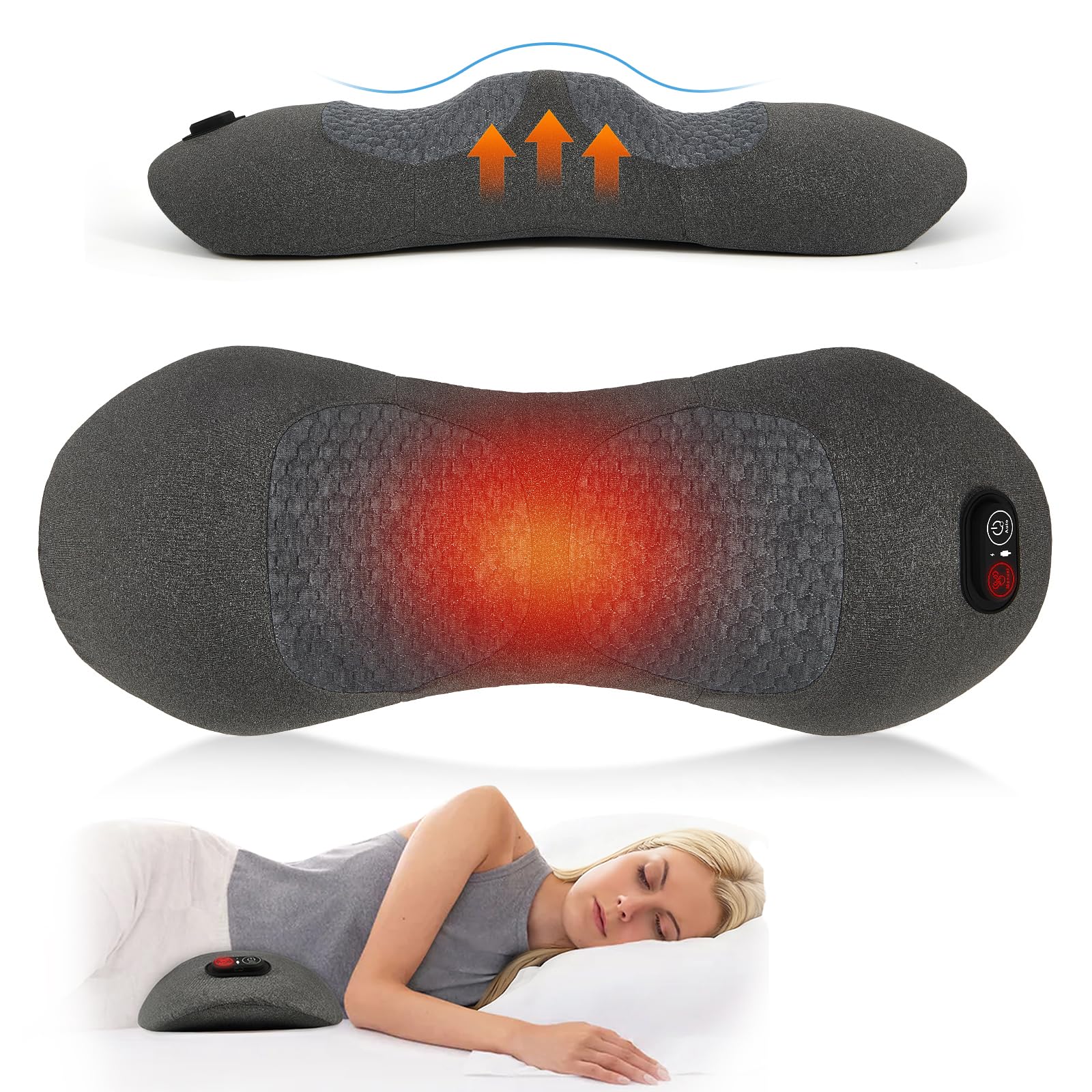 Photo 1 of KITCADA 3-in-1 Rechargeable Back Massager with Heating Function Adjustable Height for Bed or Chair Use Christmas Gift Electric Lumbar Support Pillow with Back Massager Relieves Deep Tissue Pain