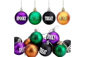 LFUTARI 12 Pieces Halloween Ball Ornaments - 2 Inch Shatterproof Halloween Tree Hanging Ornaments-Black Orange Purple Green Letter Hanging Balls for Halloween Home Party Supplies