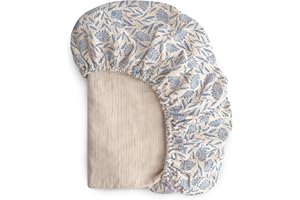 mushie Extra Soft Muslin Fitted Crib Sheet | 192 Thread Count | 28"x 52" (Blue Flowers)