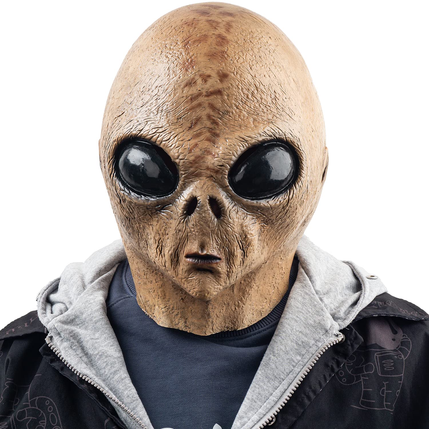CreepyParty Bald Alien Mask with Big Eyes Creepy Alien ET Latex Full Head Masks Fancy Dress for Halloween Carnival Costume Party
