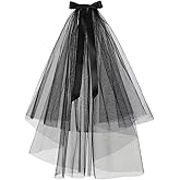 Naibyuki Women's Short Black Simple Tulle Lace Sheer Wedding Bridal Veil Bachelorette Party Halloween Veil