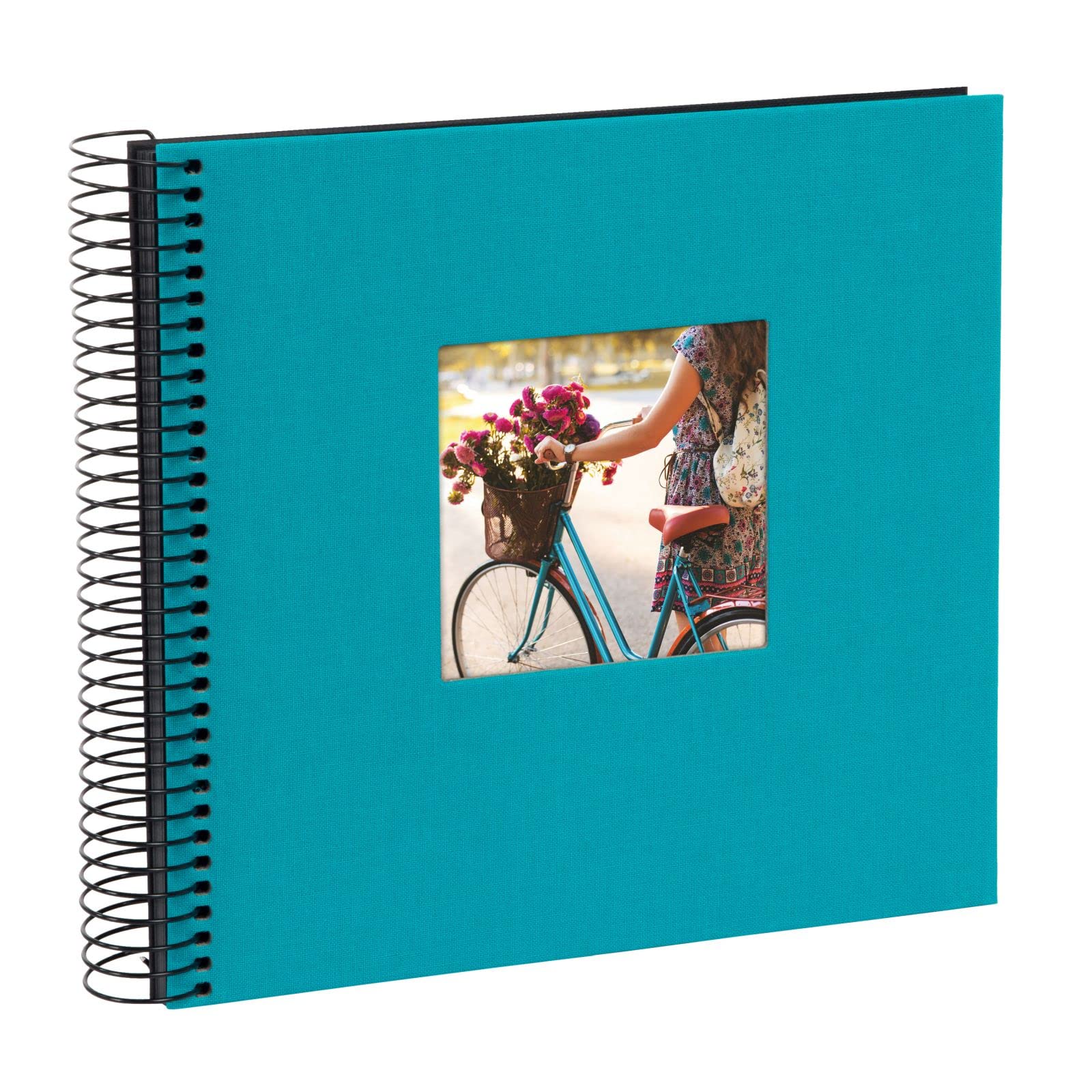 goldbuch Bella Vista 12 763 Spiral Album, Linen Memory Album with Cut-Out Cover Photo Album with 40 Black Pages, Photo Book for Gluing, Photo Album, Turquoise, Approx. 20 x 20 x 2.7 cm