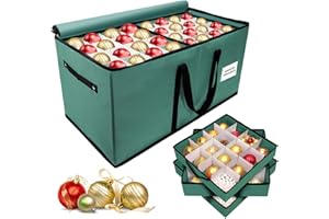 TKYHRMAS Christmas Ornament Storage Box, Ornament Storage Container with 8 Trays, Xmas Decoration Organizer Holds Up to 128 Decoration Balls, Durable 600D Oxford Material（Green）