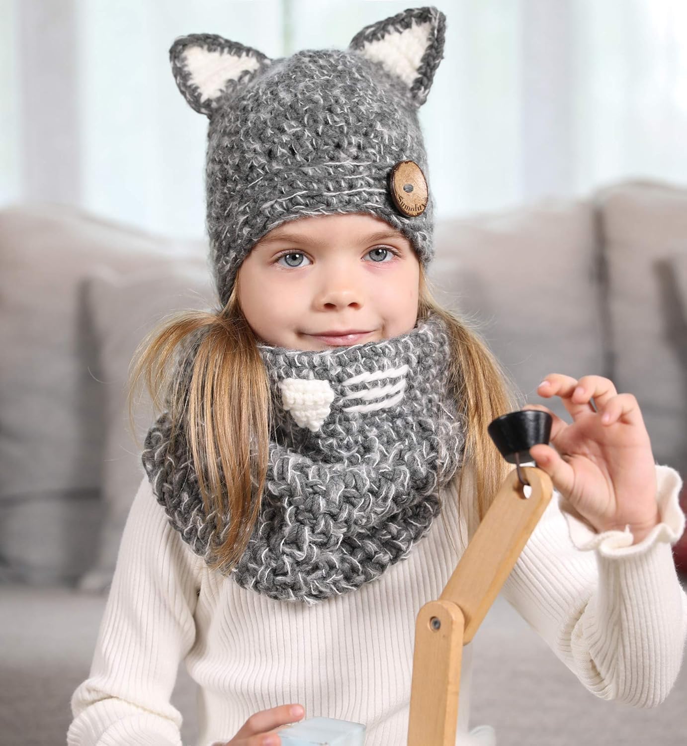 Sumolux Winter Kids Warm Cat Animal Hats Knitted Coif Hood Scarf Beanies for Autumn Winter: Clothing