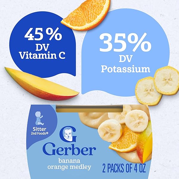 GERBER STAGE 2 BABY FOOD, BANANA ORANGE MEDLEY PUREE TUB, NO ARTIFICIAL COLORS OR FLAVORS, BABY PUREE, 2-PACK