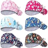 Croknit 6 Pcs Satin Lined Scrub Caps Women Ponytail Nurse Surgical Hat Button Sweatband Working Adjustable Pouch Tie Back