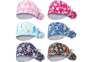 Croknit 6 Pcs Satin Lined Scrub Caps Women Ponytail Nurse Surgical Hat Button Sweatband Working Adjustable Pouch Tie Back