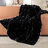 ORINOVA Black Fluffy Thick Fur Throw Blanket 50x60 for Bed Couch Office Chair Bunny Soft Blanket for Adults Gift Home Living Room Decorative Decor 860 GSM