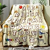 ABC Blanket Alphabet Throw Blanket Alphabets Printed Blankets Soft Flannel Throw Cute Cartoon Blanket Gifts for Kids Teens Boys Girls (Yellow, 50"x60")