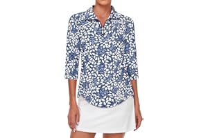 Tanst Sky Womens Golf Polo Shirts Zipper 3/4 Sleeve Moisture Wicking Tops UPF 50+ Workout Tennis Apparel