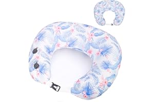 Pripher Nursing Pillow for Breastfeeding, Inflatable Travel Breastfeeding Pillows for Mom, Portable Baby Feeding Pillows with Adjustable Waist Strap & Removable Cover for More Support, Plant