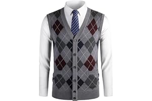 Herothorn Men's Thick Argyle Sweater Vests Classic V-Neck Knitwear Sleeveless Cardigan Pullover Autumn Winter Warm Tank Top