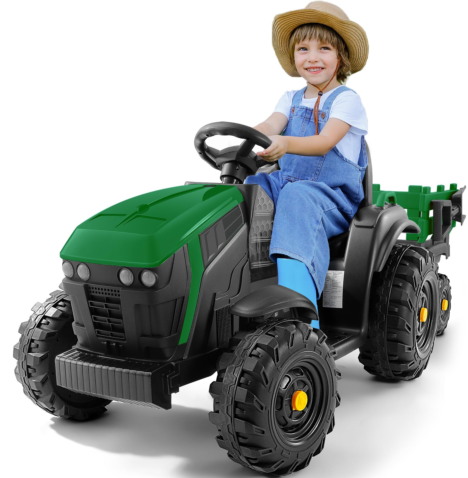 Photo 1 of ELEMARA 24V 9AH Ride on Tractor with Easy Detachable Trailer, 400W Motors Electric Tractor Toy for Big Kids, All-Terrain Capability, Safety Design with 3-Point Seat Belt for Ages 3+, Green