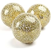 DomeStar 3PCS Decorative Balls, Mosaic Glass Orbs Centerpiece Balls 4inch Gold Orbs for Decorate Bowls Vases Tables Wedding P