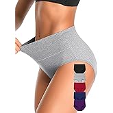 OLIKEME High Waisted Underwear for Women Cotton Slight Tummy Control Panties Postpartum Soft Full Coverage Briefs 5 Pack
