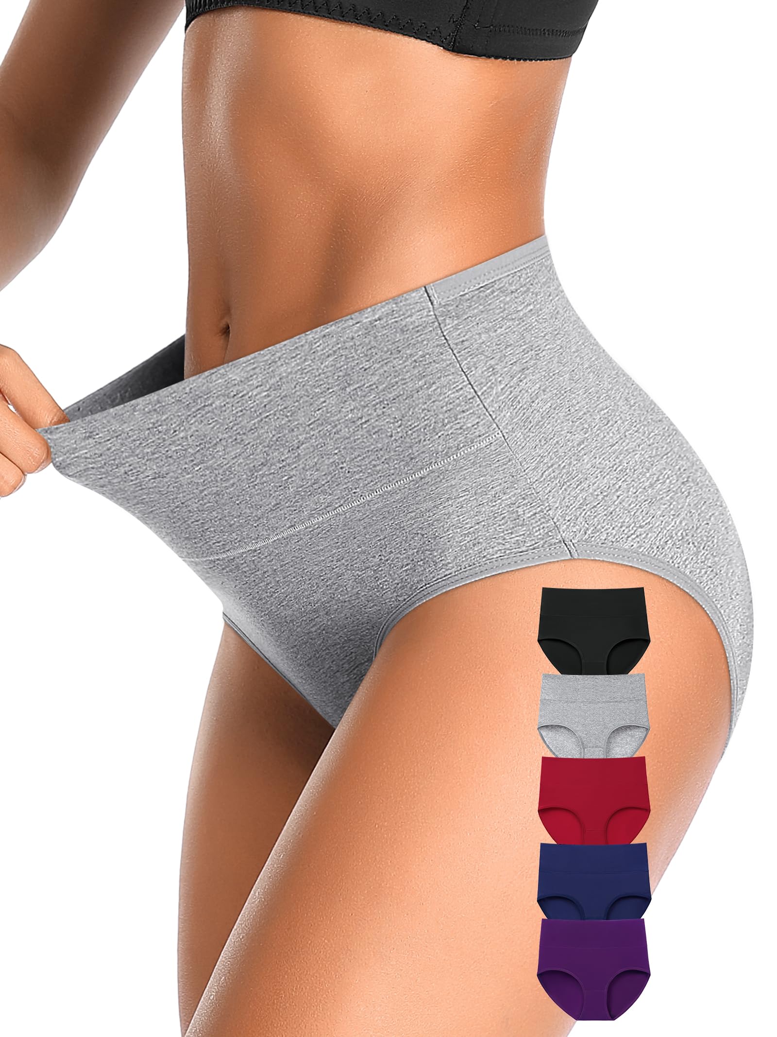 Photo 1 of OLIKEME High Waisted Cotton Underwear for Women Tummy Control Stretch Breathable Panties Full Coverage Briefs 5 Pack (Multi, 4XL)