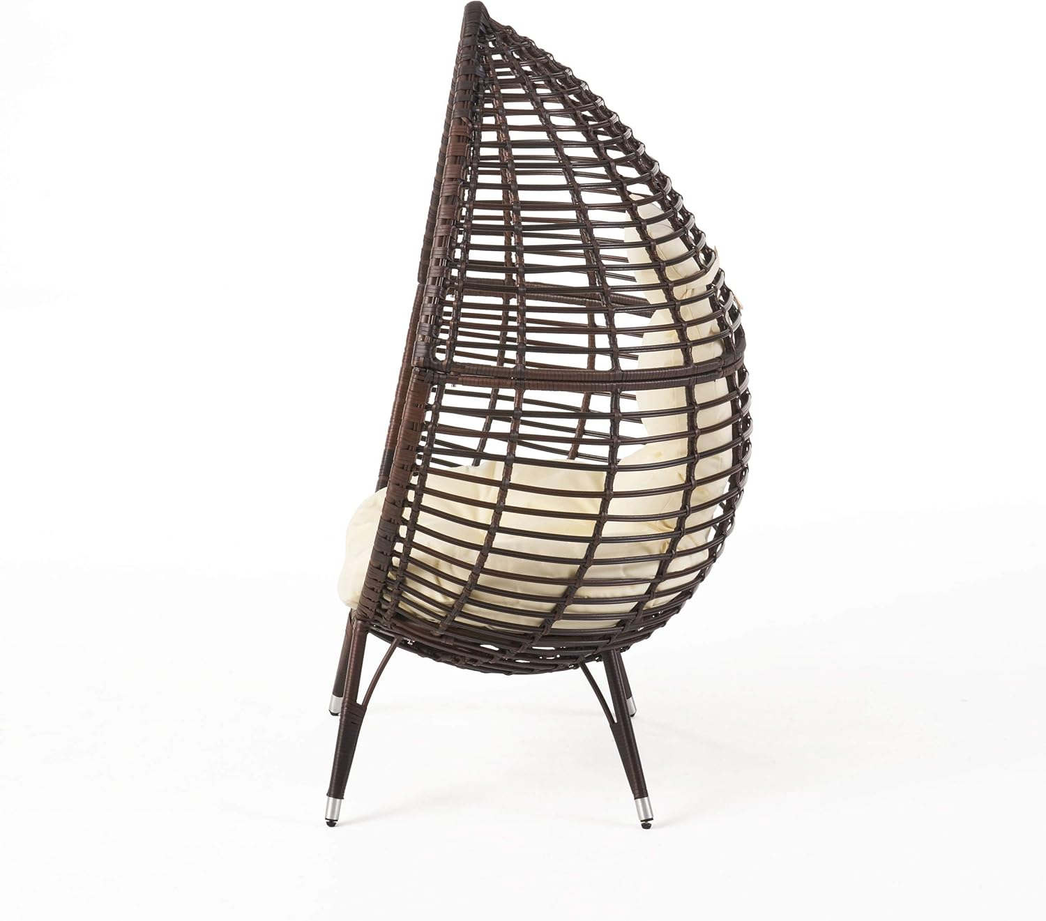 Christopher Knight Home 312984 Emerald Outdoor Teardrop Wicker Lounge Chair with Water Resistant Cushion, Brown, Beige : Garden & Outdoor
