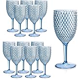 12Pcs Blue Plastic Wine Glasses 13.5oz Reusable Acrylic Wedding Goblets Toasting Glassware Unbreakable Wine Cups with Long Stem Crystal Drinking Glasses Champagne Flutes for Bar Restaurants Party
