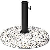 VredHom Patio Umbrella Base, 45lbs, Round Cobblestone Concrete Base, Heavy Duty Market Umbrella Stand for Outdoor, Lawn, Deck, Poolside