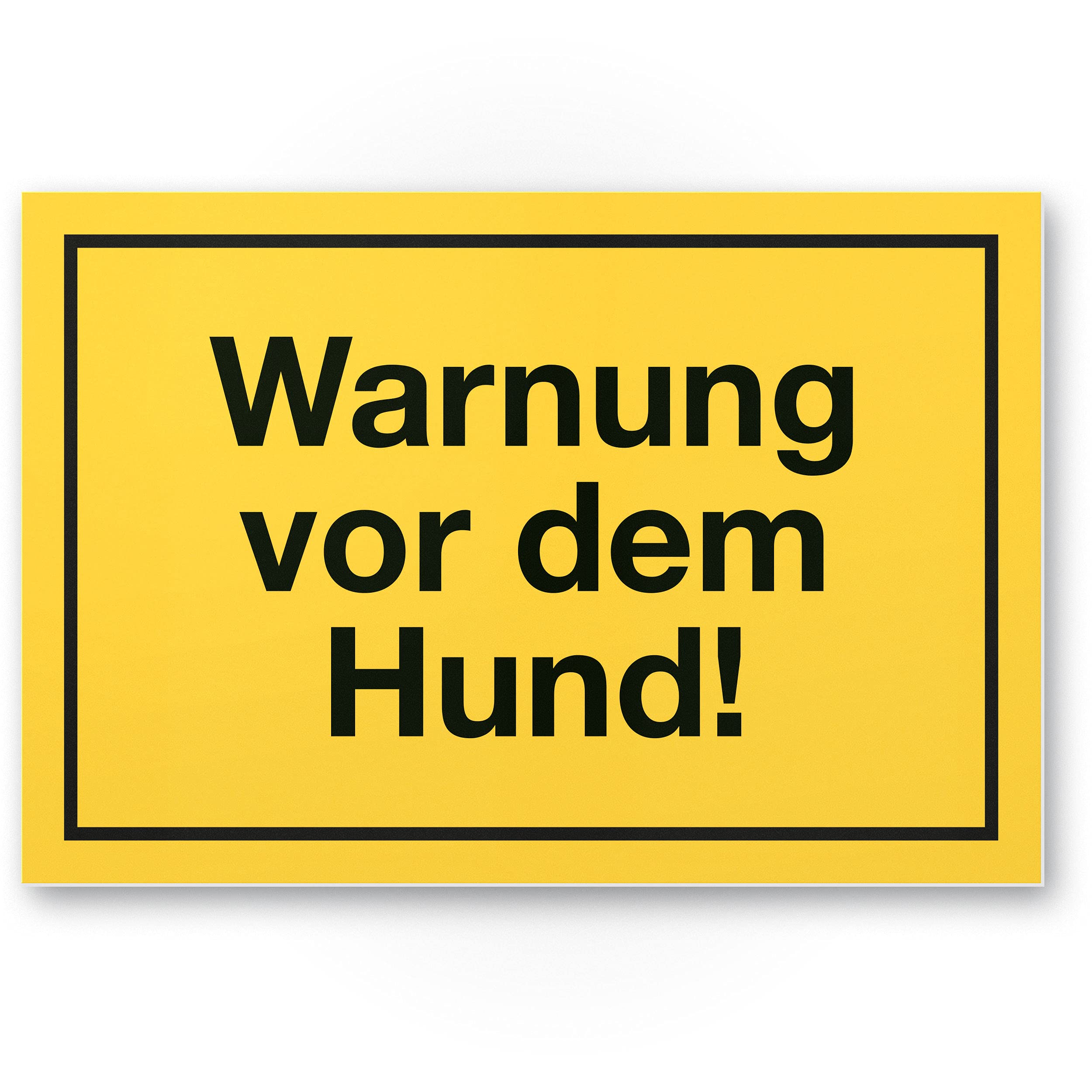 Warning before the Dog Plastic Sign (Yellow, 30 x 20 cm), Weatherproof, Dog Sign for the Garden Gate, Entry Gate/Front Door, Door Sign deterrent, Warning Sign Burglary Protection