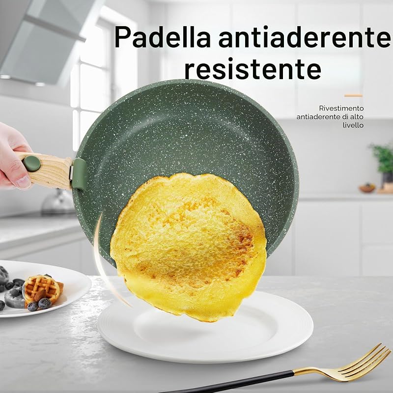 Set di Pentole da 10 Pezzi, con Manico Rimovibile, Verde