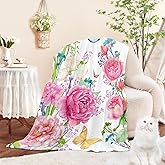 Jameswish Floral Throw Blanket Birthday for Mom Women Watercolor Flowers Blanket Soft Fuzzy Flannel Bed Blanket Plush Floral Throw for Couch Sofa Bed Chair 60"x80"