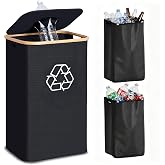 efluky Recycling Bin for Kitchen 26 Gallon, 100L Recycle Bin with 2 Removeable and Reusable Inner Bag, Large Recycling bin with lid for Bottle Can Plastice Stickers (Black)
