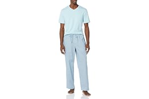 Amazon Essentials Men's Cotton Poplin Pant with Cotton Jersey T-Shirt Pajama Set