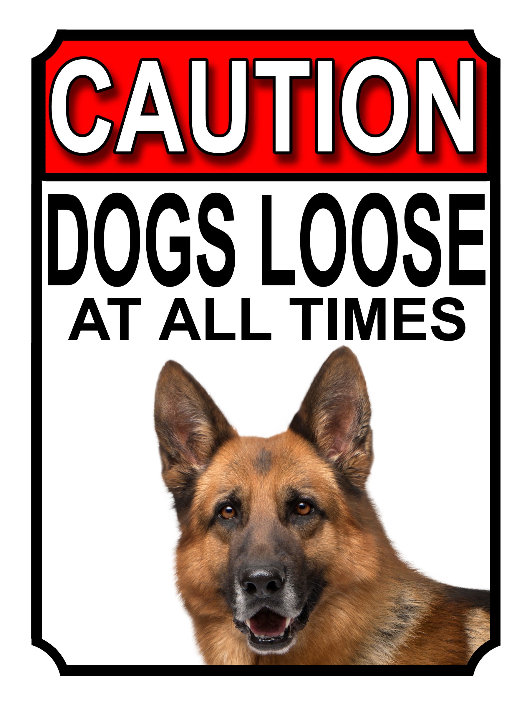 CAUTION DOGS LOOSE AT ALL TIMES METAL GATE SIGN GERMAN SHEPHERD 200MM X 150MM (1198H1) — image 1