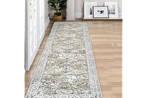 KILOCOCO Hallway Runner 2x8 Runner Rug Vintage Floral Rug Washable Rug Kitchen Runner Non-Slip Low Pile Runners for Hallways Laundry Room Rug Distressed Boho Rug, Mossy Taupe