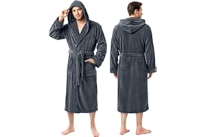 NY Threads Mens Robe with Hood, Luxury Plush Fleece Hooded Mens Bathrobe, Spa Bath Robe for Men