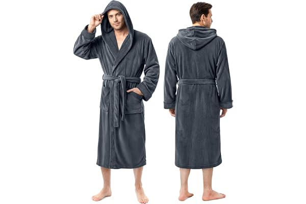 NY Threads Men's Hooded Fleece Bathrobe Plush Long Spa Robe